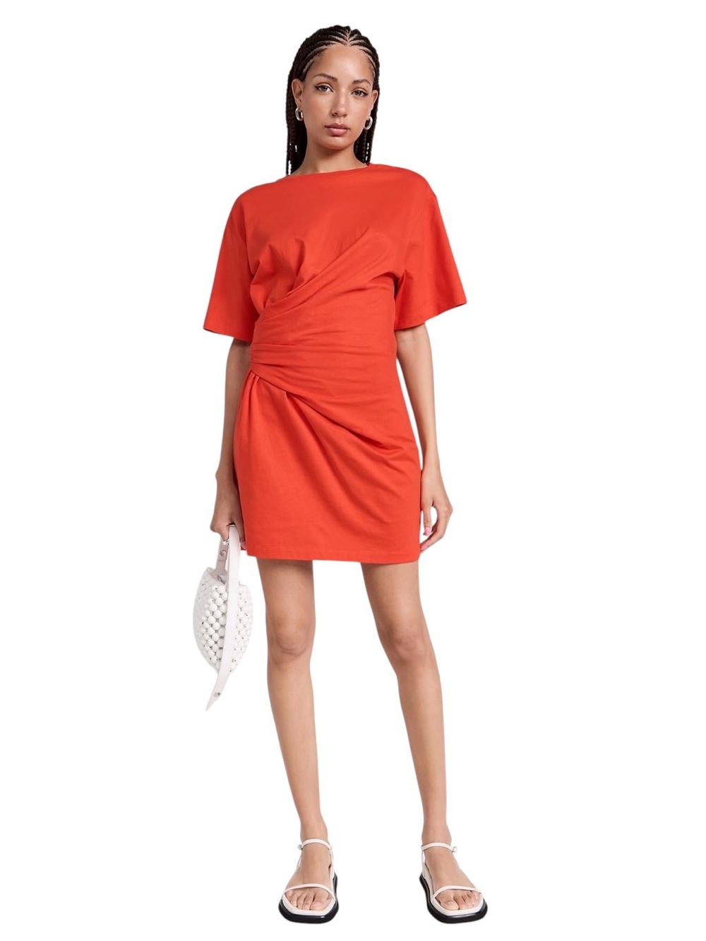 FRAME
Draped Knit Mini Dress in Red/Orange Sz L